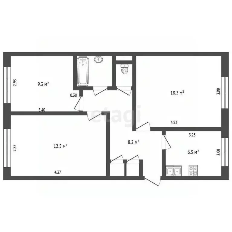 3-к кв. Татарстан, Набережные Челны ул. Шамиля Усманова, 66 (58.3 м) - Фото 1