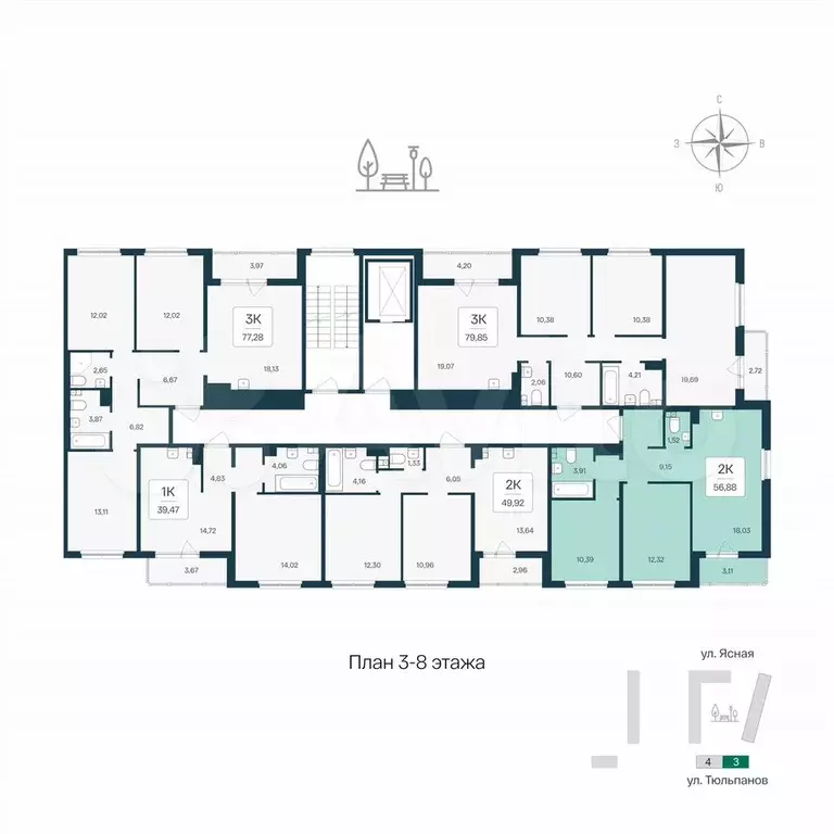 2-к. квартира, 56,9 м, 5/8 эт. - Фото 1
