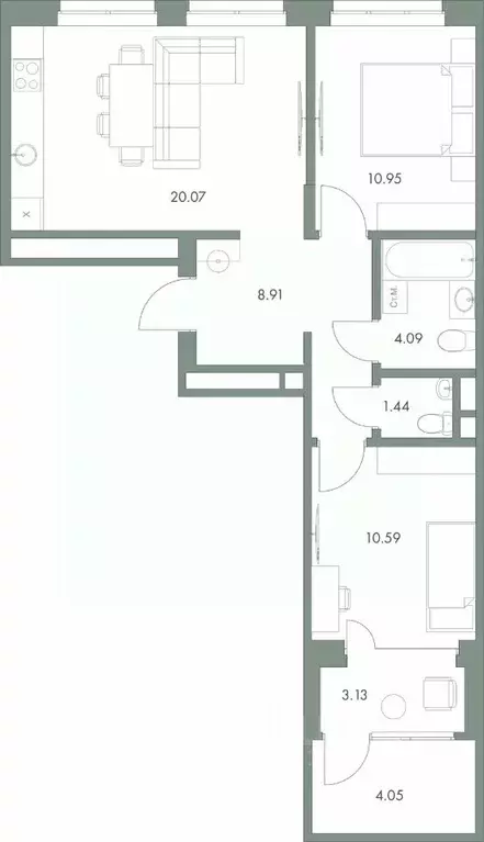 2-к кв. Ханты-Мансийский АО, Сургут ул. Крылова (63.23 м) - Фото 1