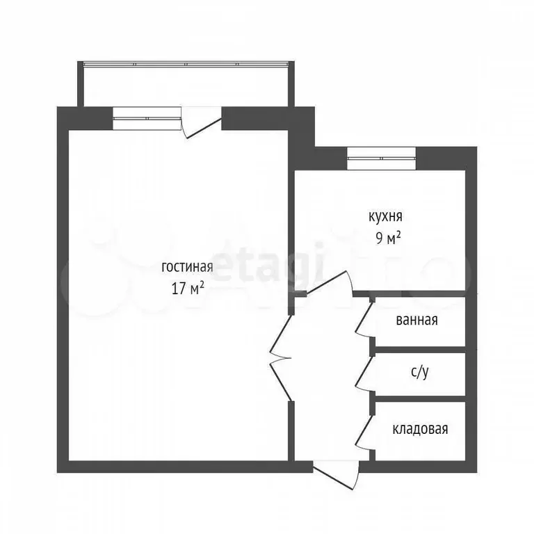 1-к. квартира, 32,6 м, 5/5 эт. - Фото 0