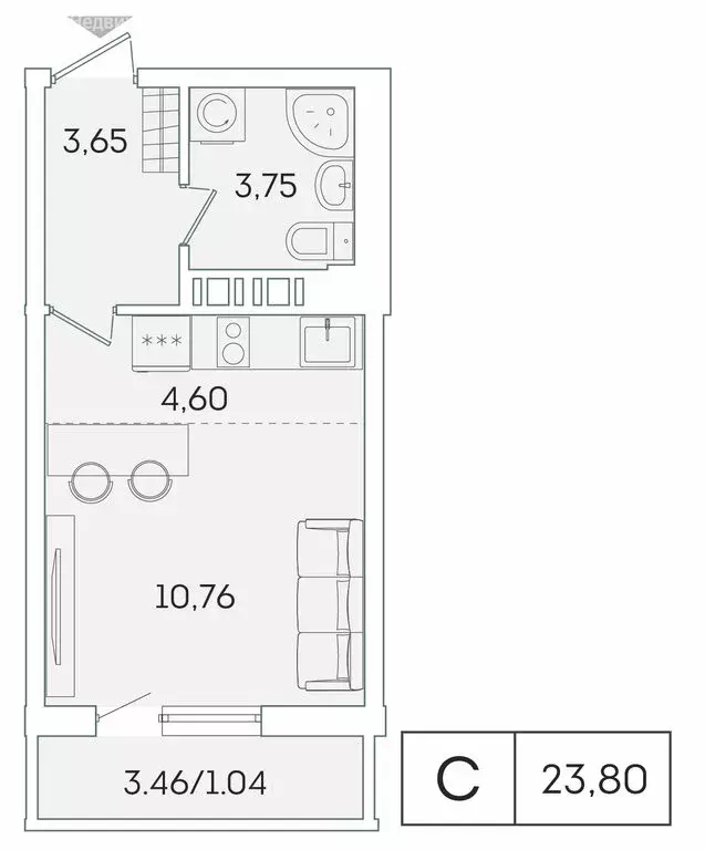 Квартира-студия: Мурино, Графская улица, 6к4 (22.8 м) - Фото 0