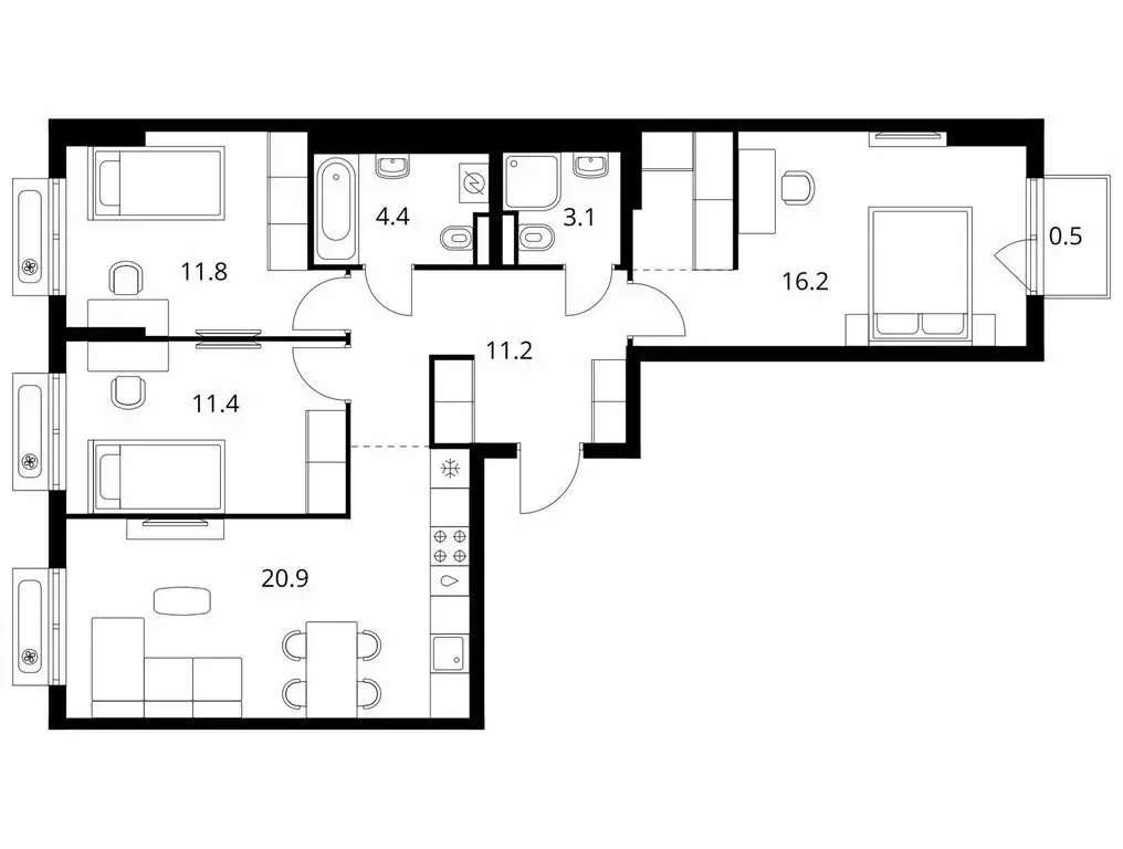 3-комнатная квартира: посёлок городского типа Боброво, ЖК Восточное ... - Фото 1