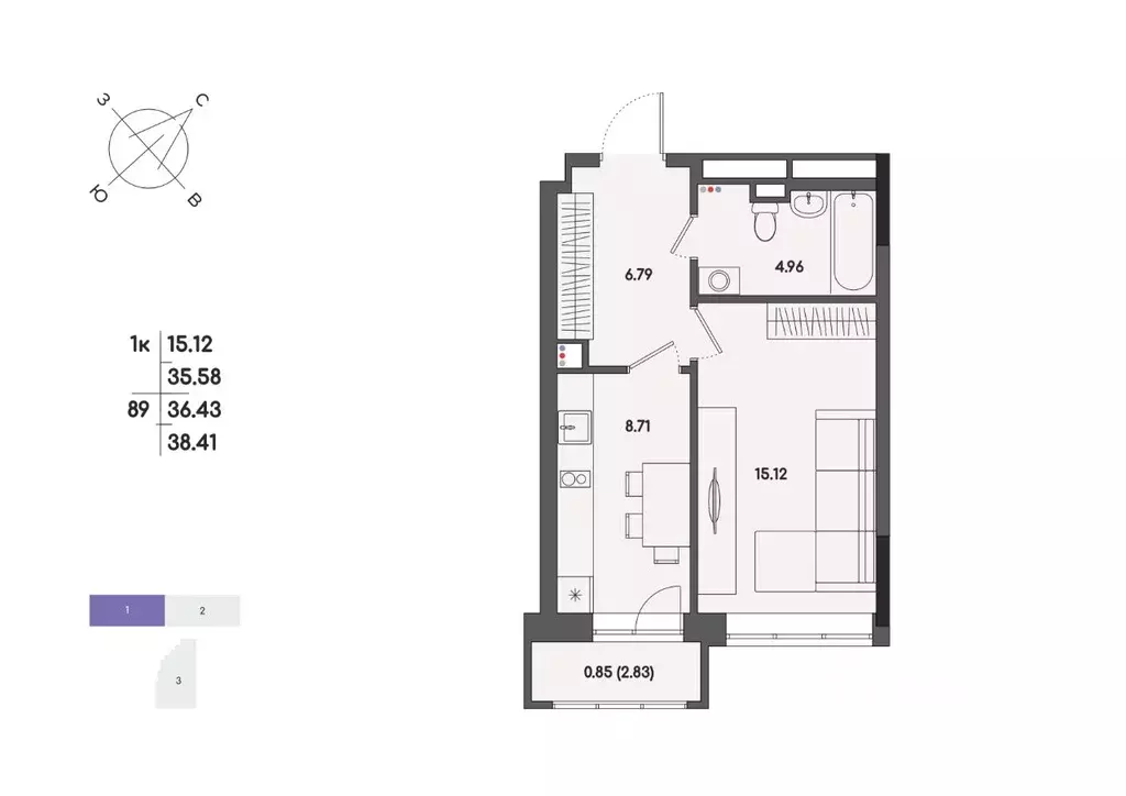 1-к кв. Удмуртия, Ижевск ул. Джамбула, 83 (36.43 м) - Фото 1