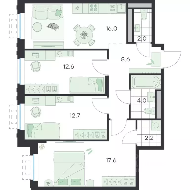 3-к кв. Московская область, Раменское G3 Михалевич жилой комплекс ... - Фото 1