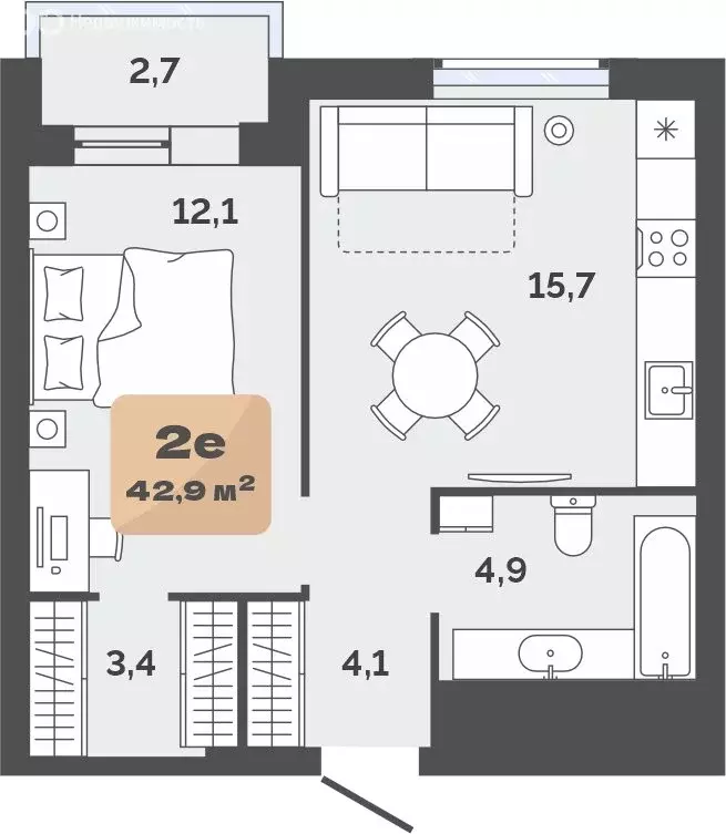 1-комнатная квартира: Тюмень, улица Республики, 204к18 (41.55 м) - Фото 2