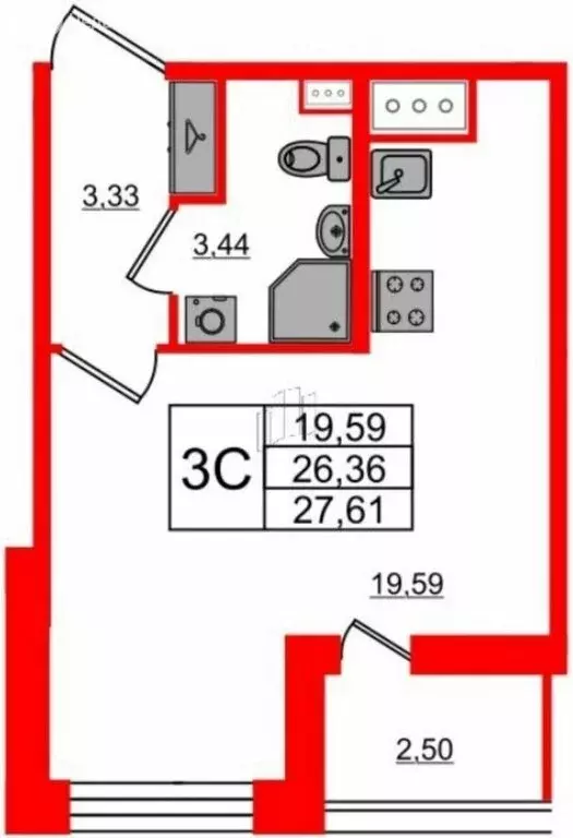 Квартира-студия: Санкт-Петербург, улица Лидии Зверевой, 6 (26.36 м) - Фото 1