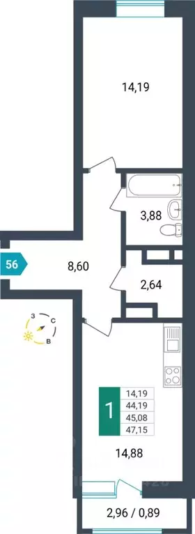 1-к кв. Забайкальский край, Чита ул. Бабушкина, 42Б (45.08 м) - Фото 0