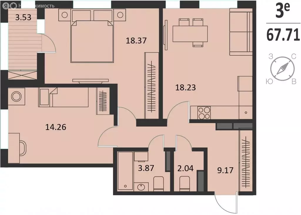 2-комнатная квартира: Курск, Хуторская улица, 33 (67.71 м) - Фото 0