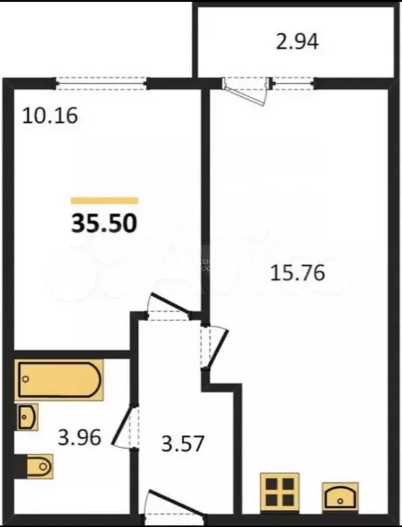 1-к. квартира, 35,5 м, 3/9 эт. - Фото 0