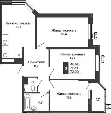 3-к кв. Краснодарский край, Краснодар ул. Имени В.Н. Мачуги, 166Ак2 ... - Фото 1