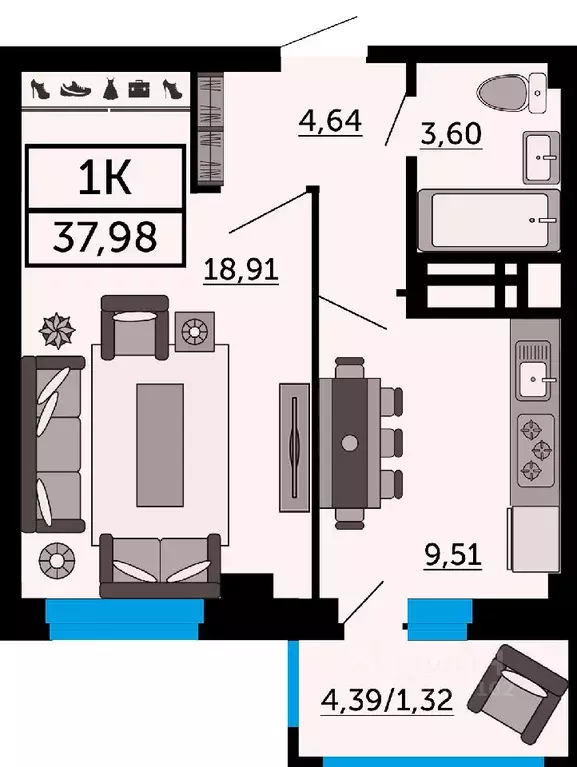 1-к кв. Ростовская область, Ростов-на-Дону ул. Мечникова, 110Г (37.98 ... - Фото 0