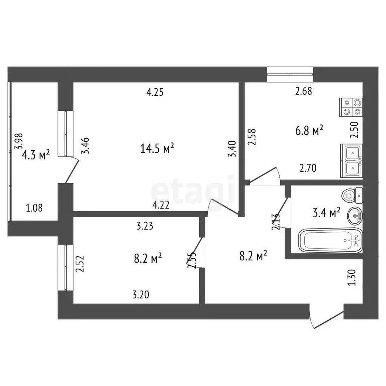 2-комнатная квартира: Стерлитамак, улица Артёма, 91 (43.2 м) - Фото 1