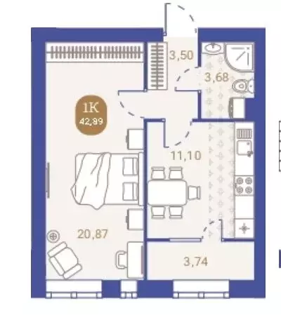 1-комнатная квартира: Пенза, улица Новосёлов, 45 (42.89 м) - Фото 0