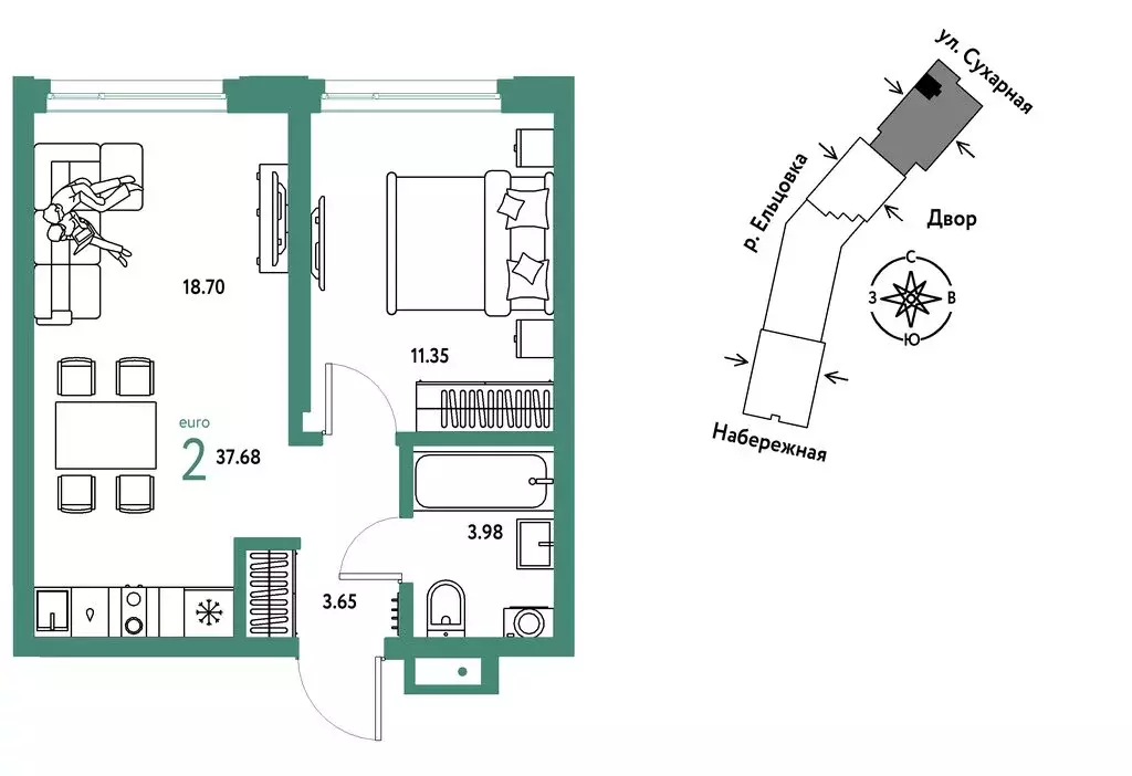 2-комнатная квартира: Новосибирск, Сухарная улица, 109/2 (37.68 м) - Фото 0