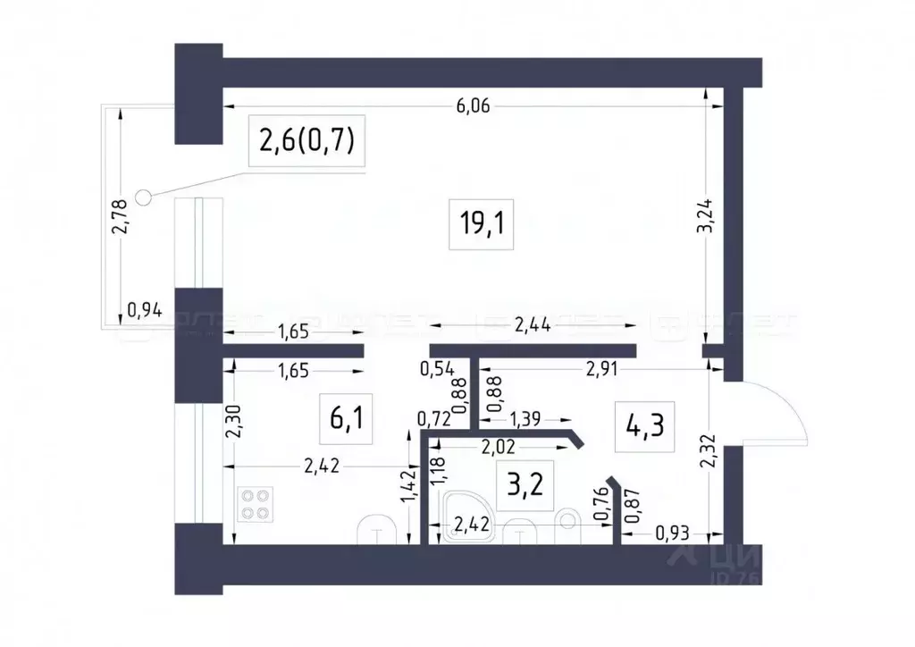 1-к кв. Татарстан, Казань ул. Нурсултана Назарбаева, 60 (35.3 м) - Фото 2