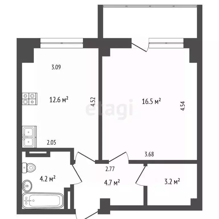 1-к кв. Крым, Симферополь ул. Дзюбанова (41.2 м) - Фото 2