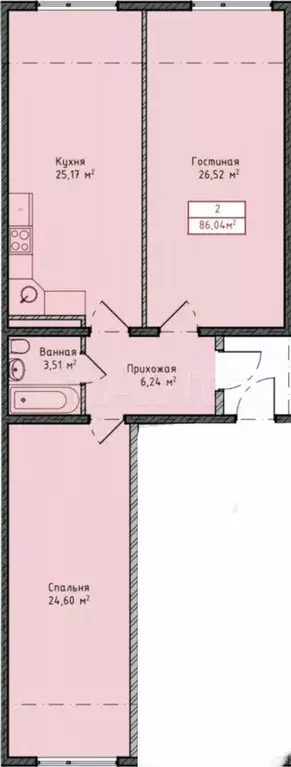 2-к. квартира, 86 м, 4/8 эт. - Фото 1