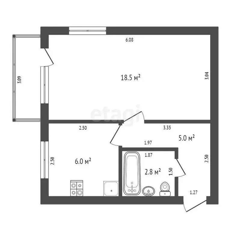 1-комнатная квартира: Дятьково, улица Качалова, 14 (34 м) - Фото 0
