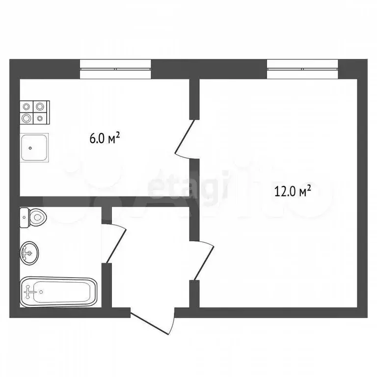 1-к. квартира, 24,3 м, 5/5 эт. - Фото 0