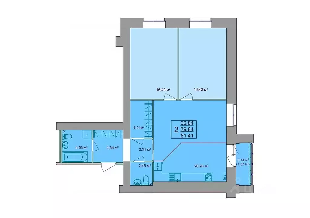 3-к кв. Костромская область, Кострома Привокзальная ул., 12 (81.41 м) - Фото 0