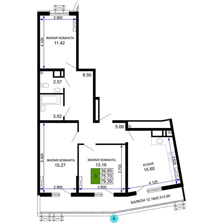 3-комнатная квартира: Краснодар, Воронежская улица, 47/14 (79.35 м) - Фото 0