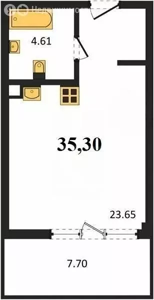 Квартира-студия: Севастополь, улица Лётчиков, 10 (35.3 м) - Фото 1