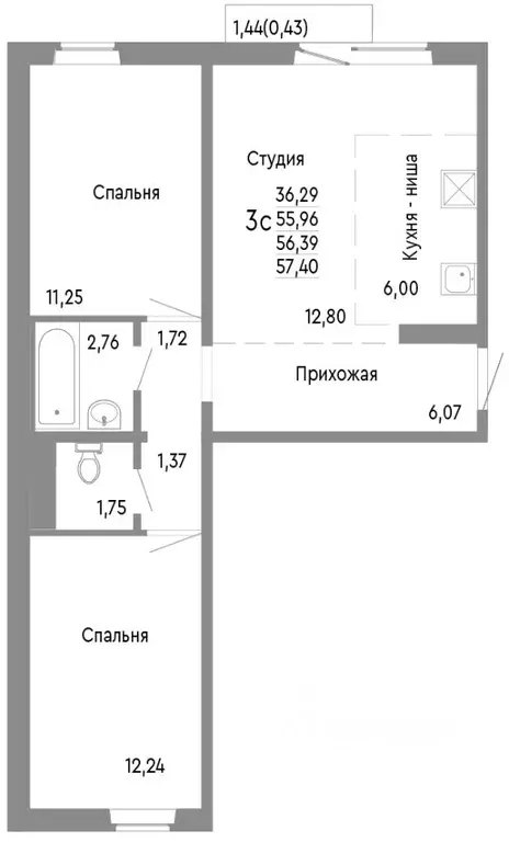 3-к кв. Челябинская область, Челябинск Нефтебазовая ул., 1к2 (56.39 м) - Фото 0