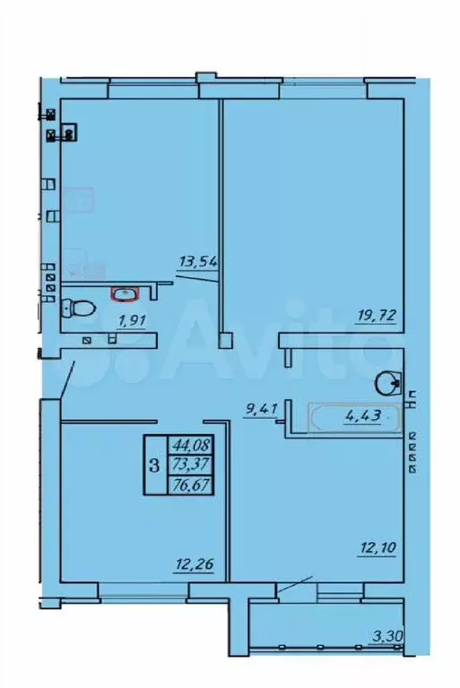 3-к. квартира, 75 м, 3/3 эт. - Фото 1