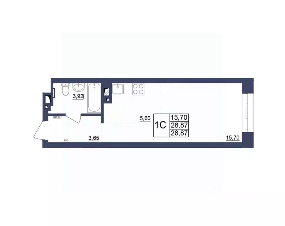 Студия Башкортостан, Уфа Космос жилой комплекс, лит1 (28.87 м) - Фото 1