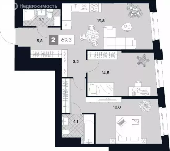 2-комнатная квартира: Москва, Лодочная улица, 27к2 (69.3 м) - Фото 0
