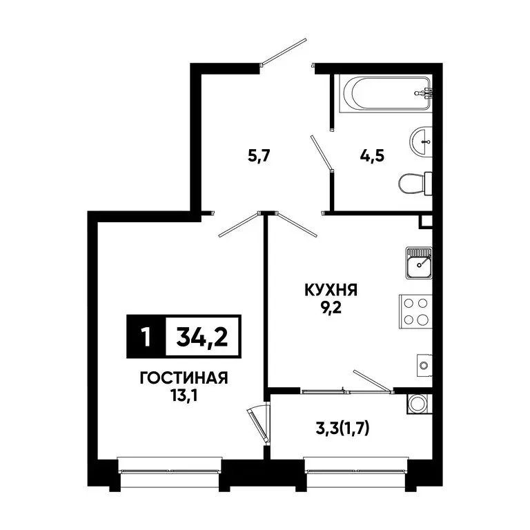 1-комнатная квартира: Кисловодск, улица Катыхина, 185 (34.2 м) - Фото 0