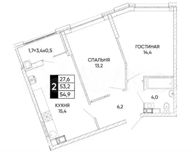 2-к. квартира, 55,1 м, 3/18 эт. - Фото 0