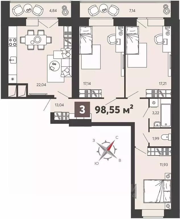 3-к кв. Пензенская область, Пенза ул. 8 Марта, 31к4 (98.55 м) - Фото 0