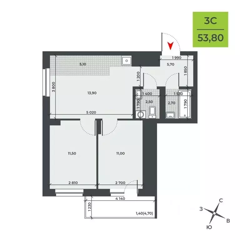 3-к кв. Новосибирская область, Новосибирск ДНК жилой комплекс (53.8 м) - Фото 1