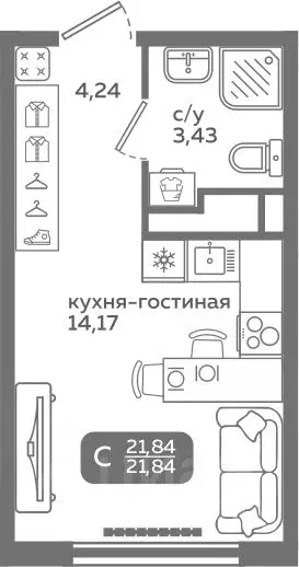 Студия Тюменская область, Тюмень ул. Заполярная, 9/2 (21.84 м) - Фото 0
