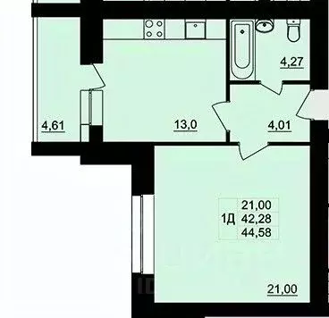 1-к кв. Владимирская область, Владимир ул. Родионовка, 4 (42.4 м) - Фото 1