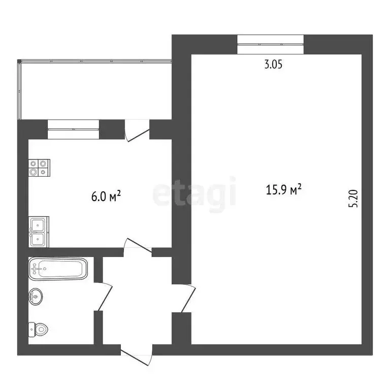 1-комнатная квартира: Нальчик, улица А.А. Кадырова, 35 (28.1 м) - Фото 0