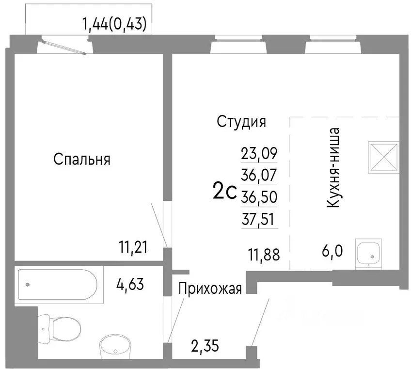 2-к кв. Челябинская область, Челябинск Нефтебазовая ул., 1к2 (36.5 м) - Фото 0