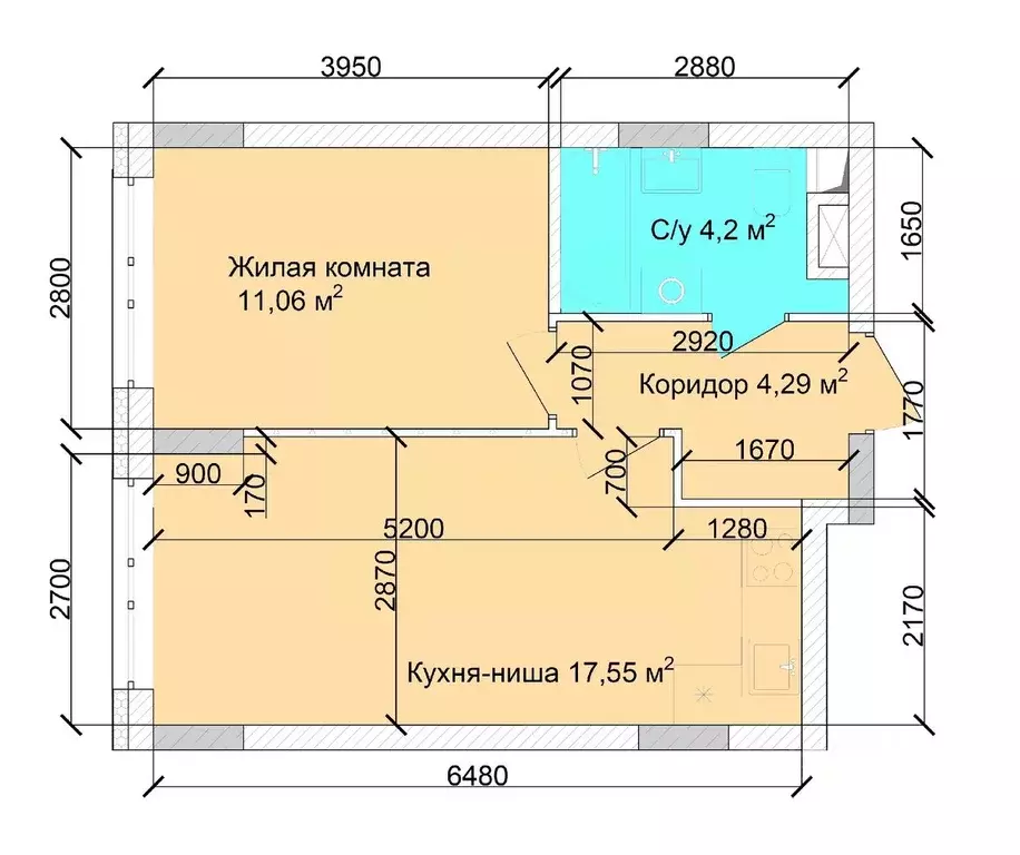 2-к кв. Кемеровская область, Кемерово ул. Дружбы, 9 (38.13 м) - Фото 1