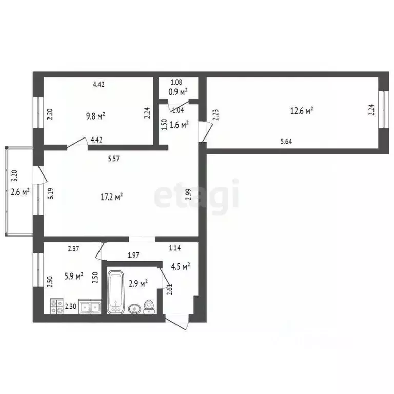 3-к кв. Башкортостан, Стерлитамак ул. Голикова, 28 (55.4 м) - Фото 1