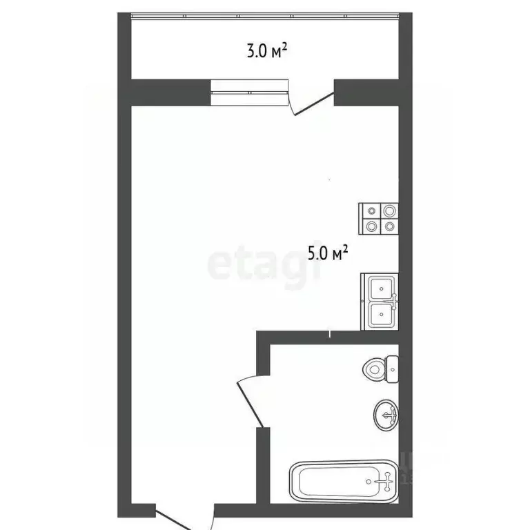 Студия Тюменская область, Тюмень ул. Новоселов, 117 (18.4 м) - Фото 1