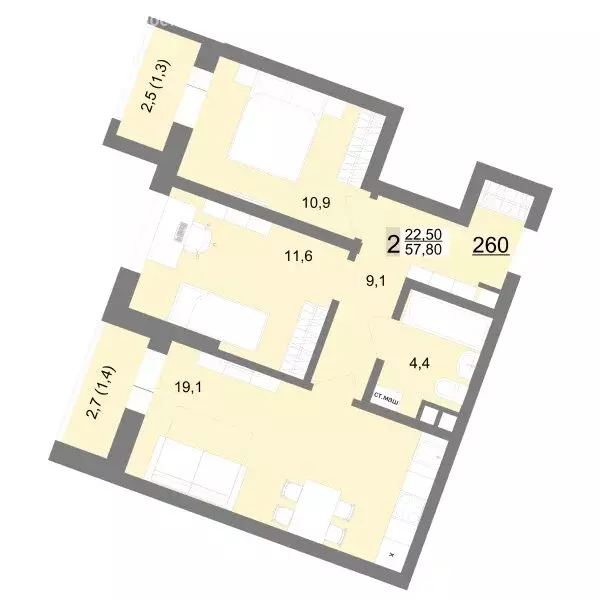 2-комнатная квартира: Екатеринбург, улица Металлургов, 63 (57.8 м) - Фото 0