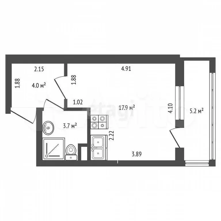 Квартира-студия, 25,6 м, 1/4 эт. - Фото 0