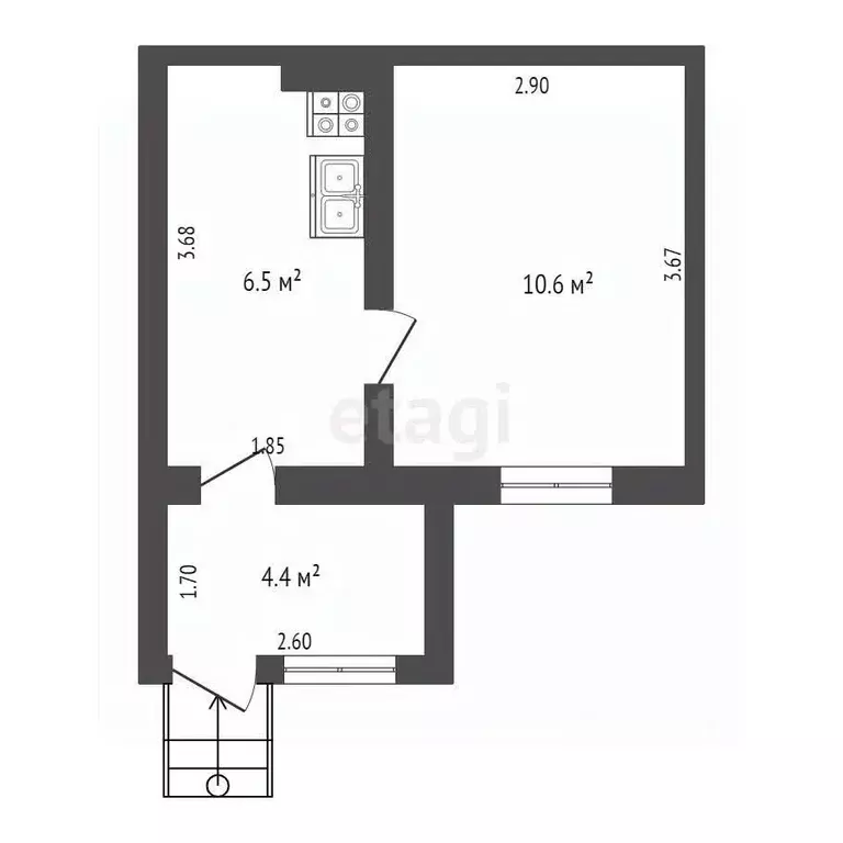 1-к кв. Крым, Феодосия ул. Старокарантинная, 40 (21.5 м) - Фото 2