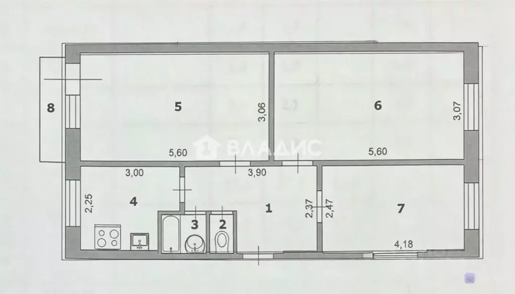 3-к кв. Белгородская область, Белгород Октябрьская ул., 84 (61.1 м) - Фото 2