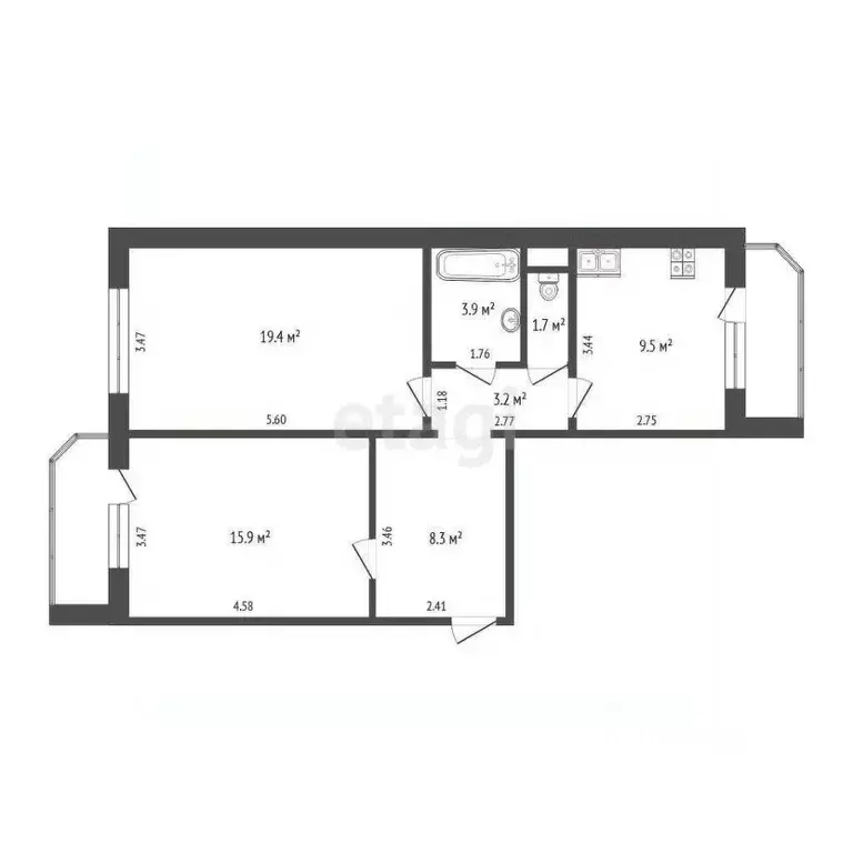 2-к кв. Тюменская область, Тюмень Новосибирская ул., 129 (62.0 м) - Фото 2