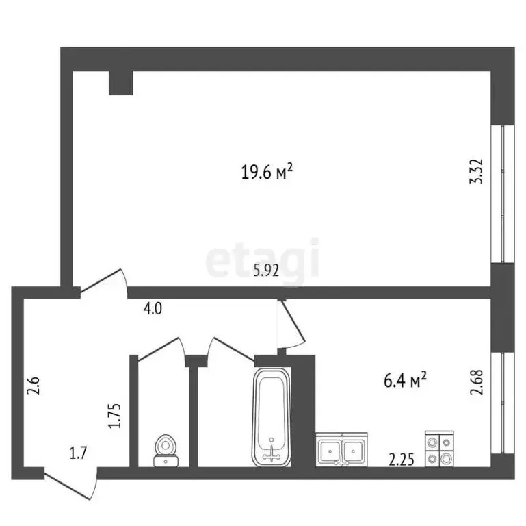 1-комнатная квартира: Абакан, улица Кати Перекрещенко, 2 (35.7 м) - Фото 1
