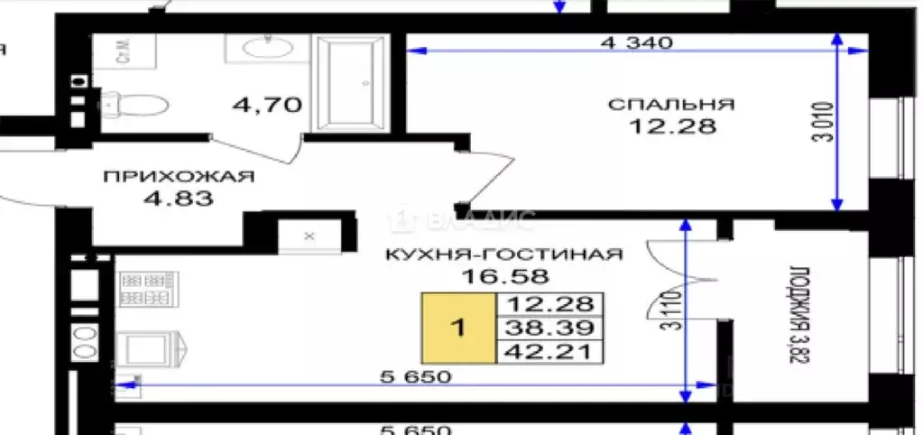 1-к кв. Калининградская область, Гурьевск ул. Героя России ... - Фото 2