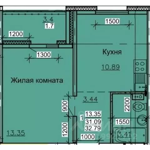 Студия Алтайский край, Барнаул ул. Союза Республик (32.79 м) - Фото 0