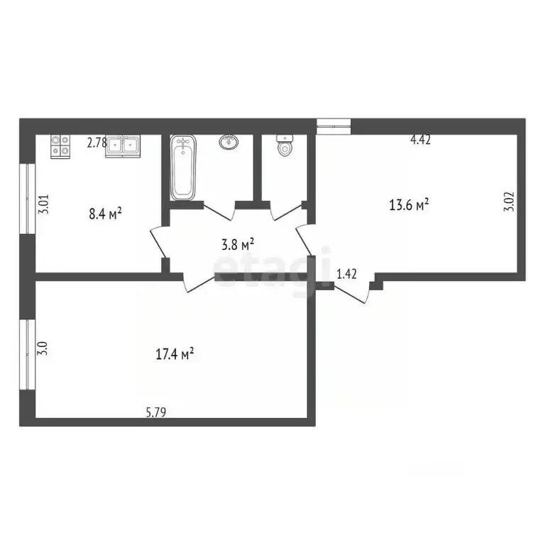 2-к кв. Коми, Сыктывкар Емвальская ул., 13 (47.3 м) - Фото 1